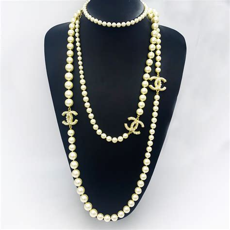 chanel long charm necklace|authentic Chanel pearl necklace.